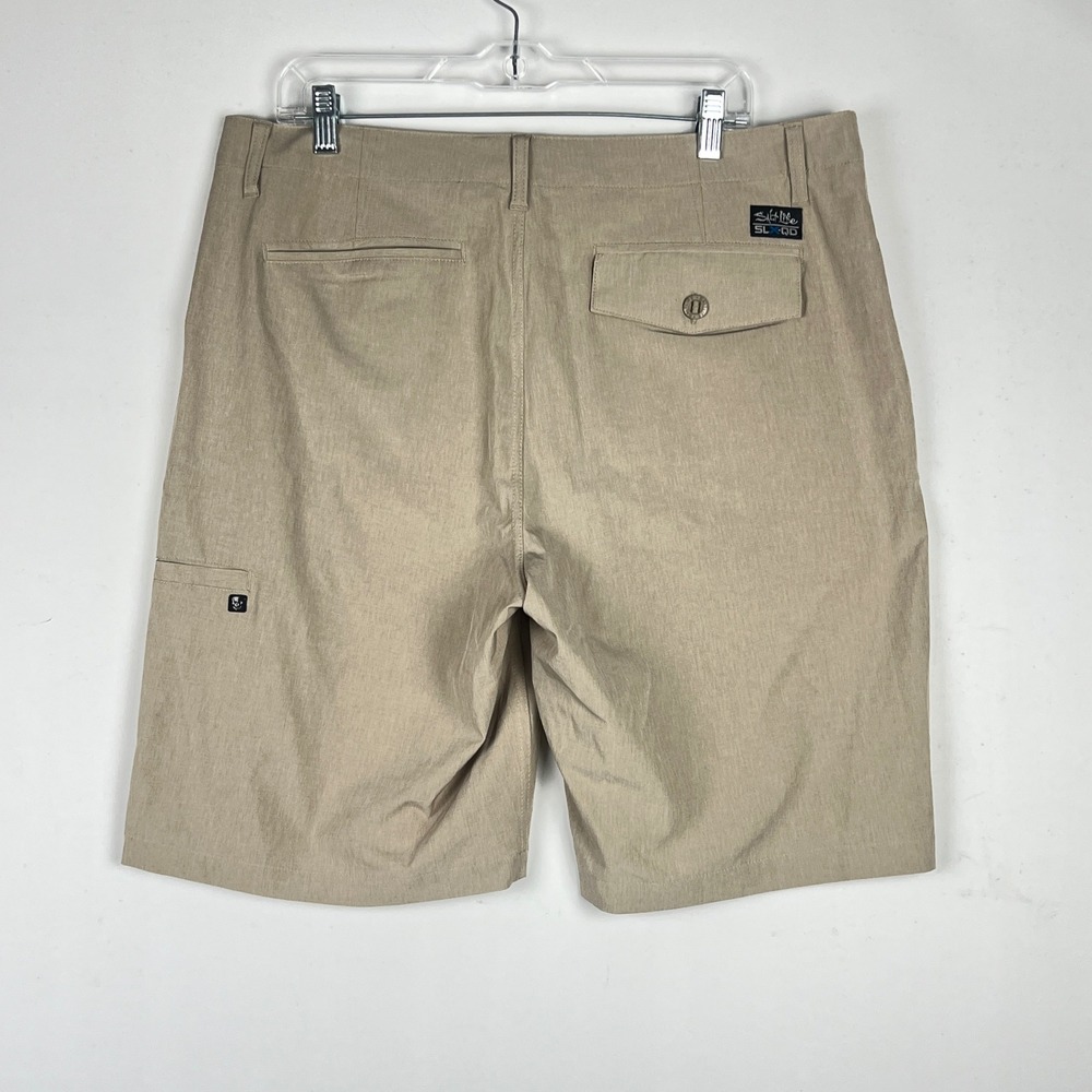 Salt Life Performance Shorts Mens 36 SLX-QD Vapor Stretch Heathered Tan Fishing - Picture 5 of 9